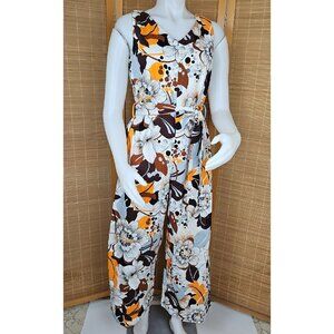 Vintage Polynesian Romper Floral Jumpsuit Belted Wide Leg Pants S-M Gaymode